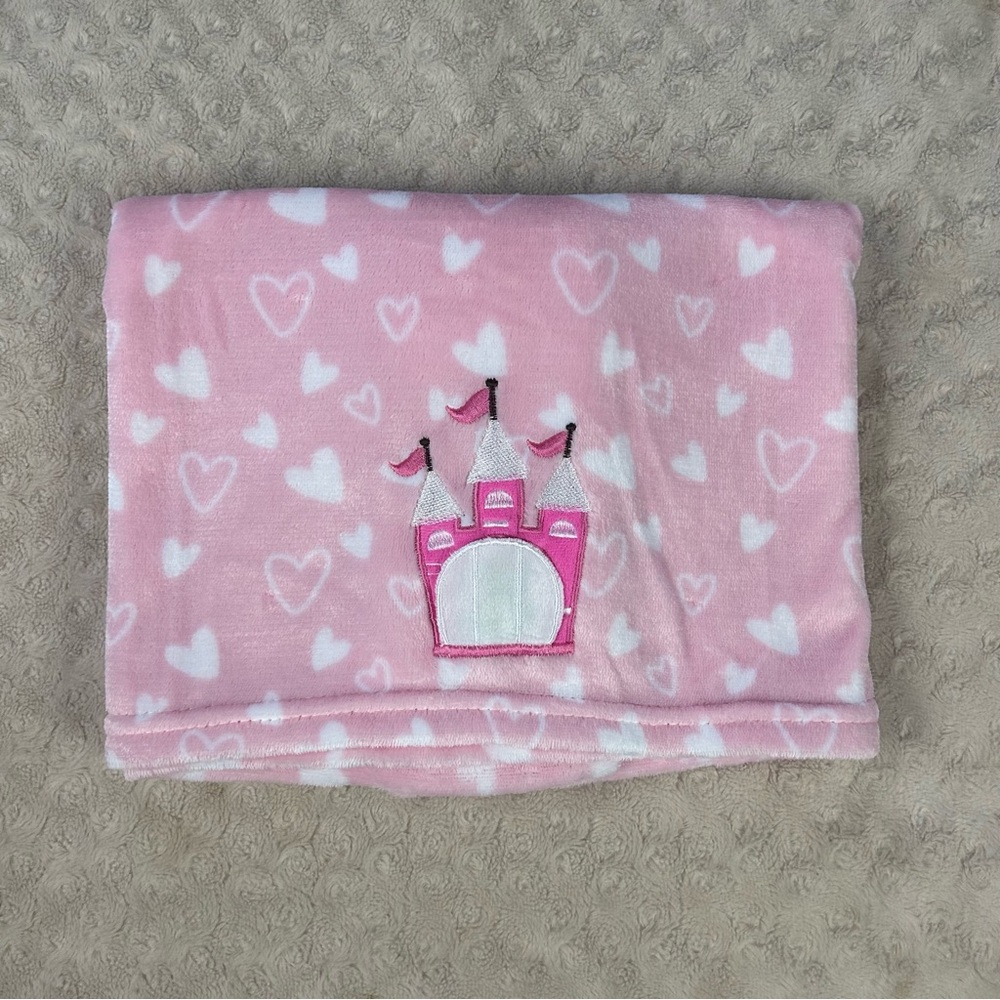 Le Bebe Favorite Frog Princess Baby Blanket Pink White Hearts Castle Palace